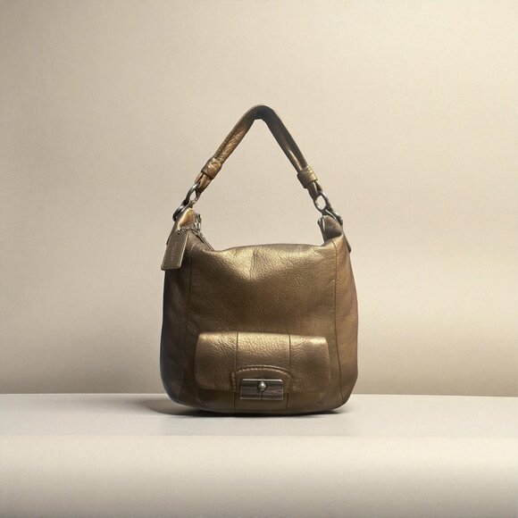 Coach Kristin Hobo Bag 14783 Bronze Metallic Leather Gunmetal Convertible Purse - Picture 1 of 11